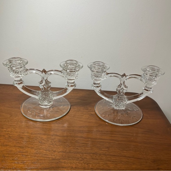 Indiana Glass Etched Double Light Candleholders - Picture 6 of 6